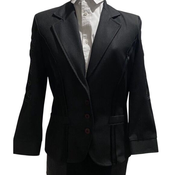 Nicole Miller, Sz Med Black Embroidered Heavy Western Office Blazer STYLE DK0026 - Picture 1 of 10